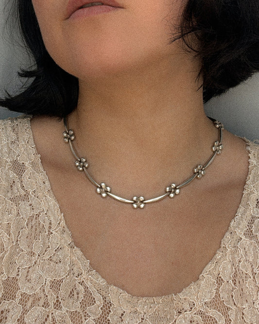 Vintage Sterling Silver Flower Necklace