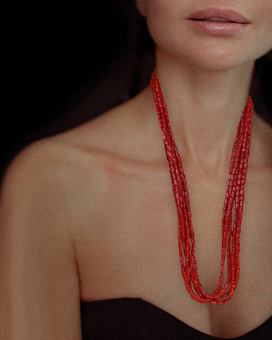 Vintage Sterling Silver Coral Beaded Necklace