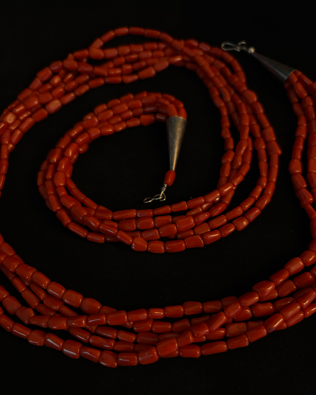 Vintage Sterling Silver Coral Beaded Necklace
