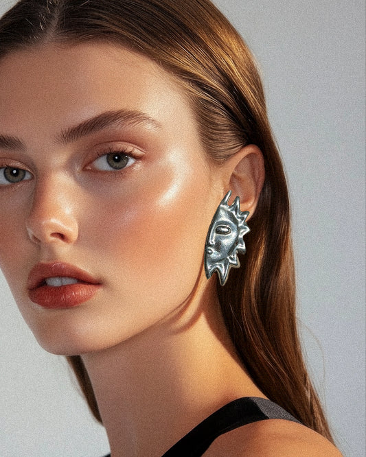 Vintage Sterling Silver Surrealist Sun Earrings