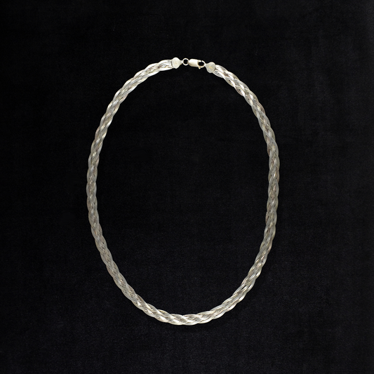Vintage Sterling Silver Braided Herringbone Necklace
