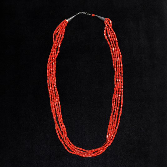 Vintage Sterling Silver Coral Beaded Necklace