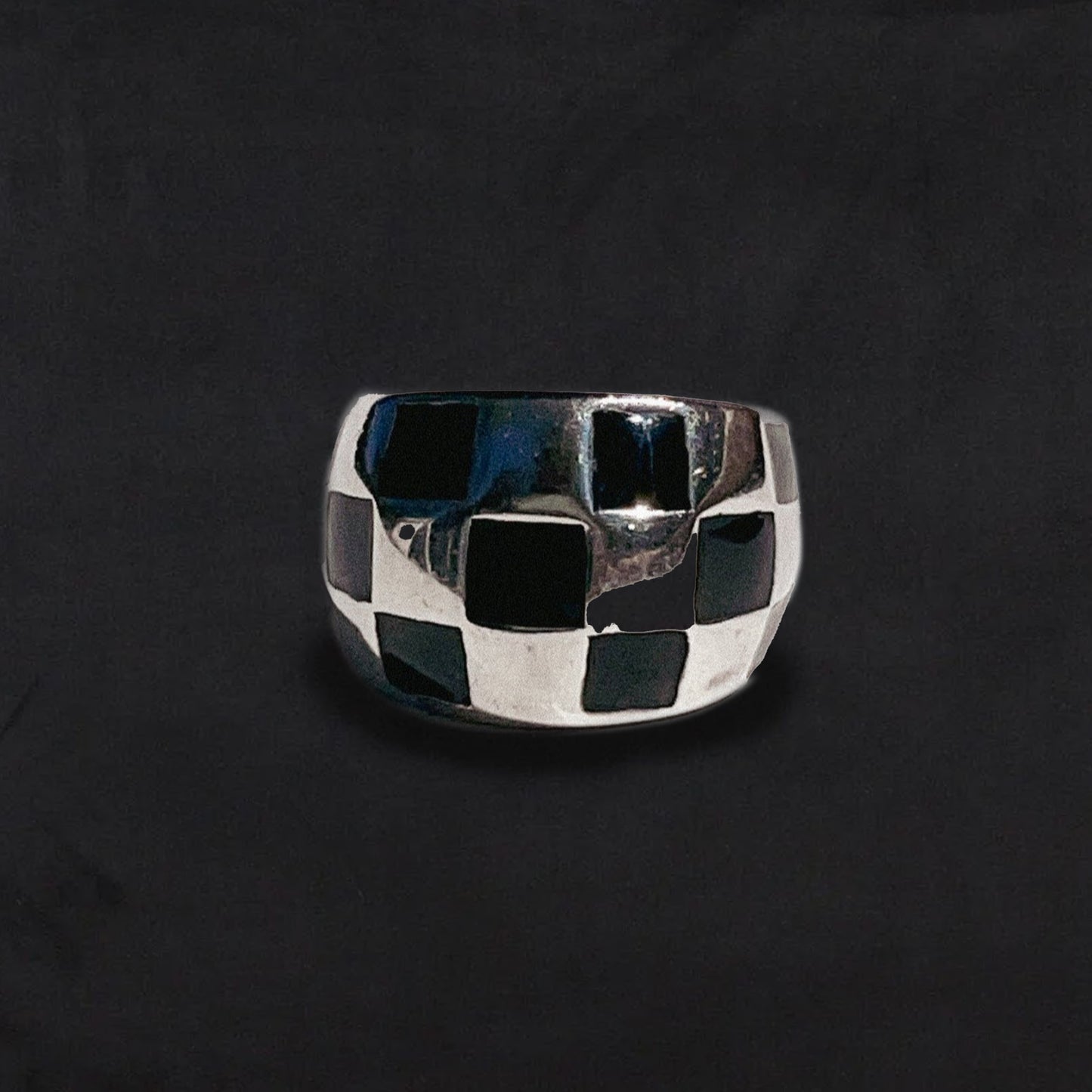 Vintage Sterling Silver Checker Dome Ring