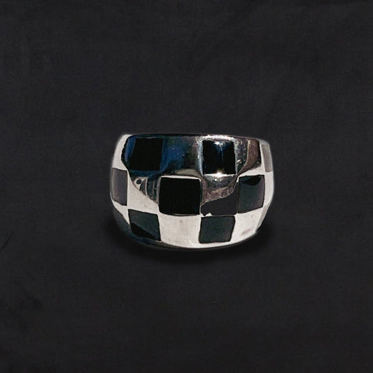 Vintage Sterling Silver Checker Dome Ring
