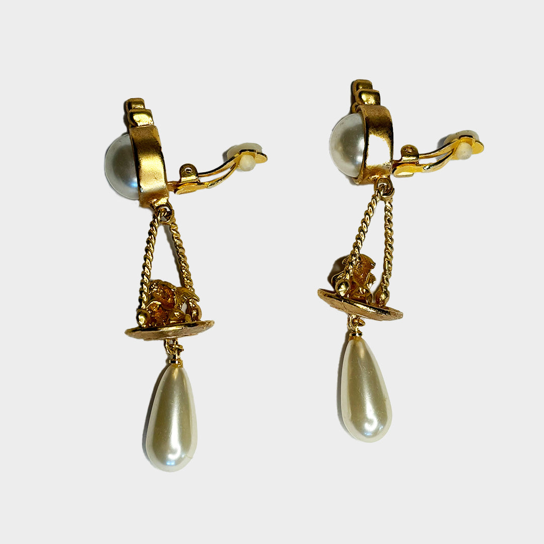 Vintage Cherub and Pearl Earrings