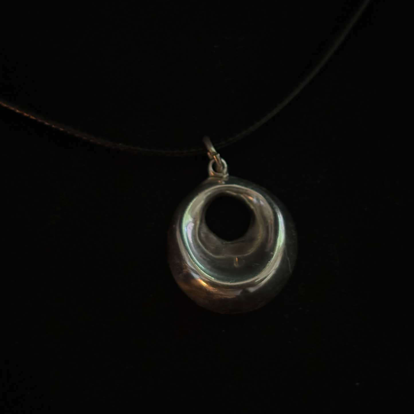 Vintage Sterling Silver Pendant Black Leather Cord Necklace