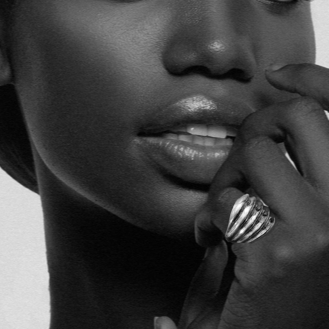 Vintage Silver Ribbed Moderne Dome Ring