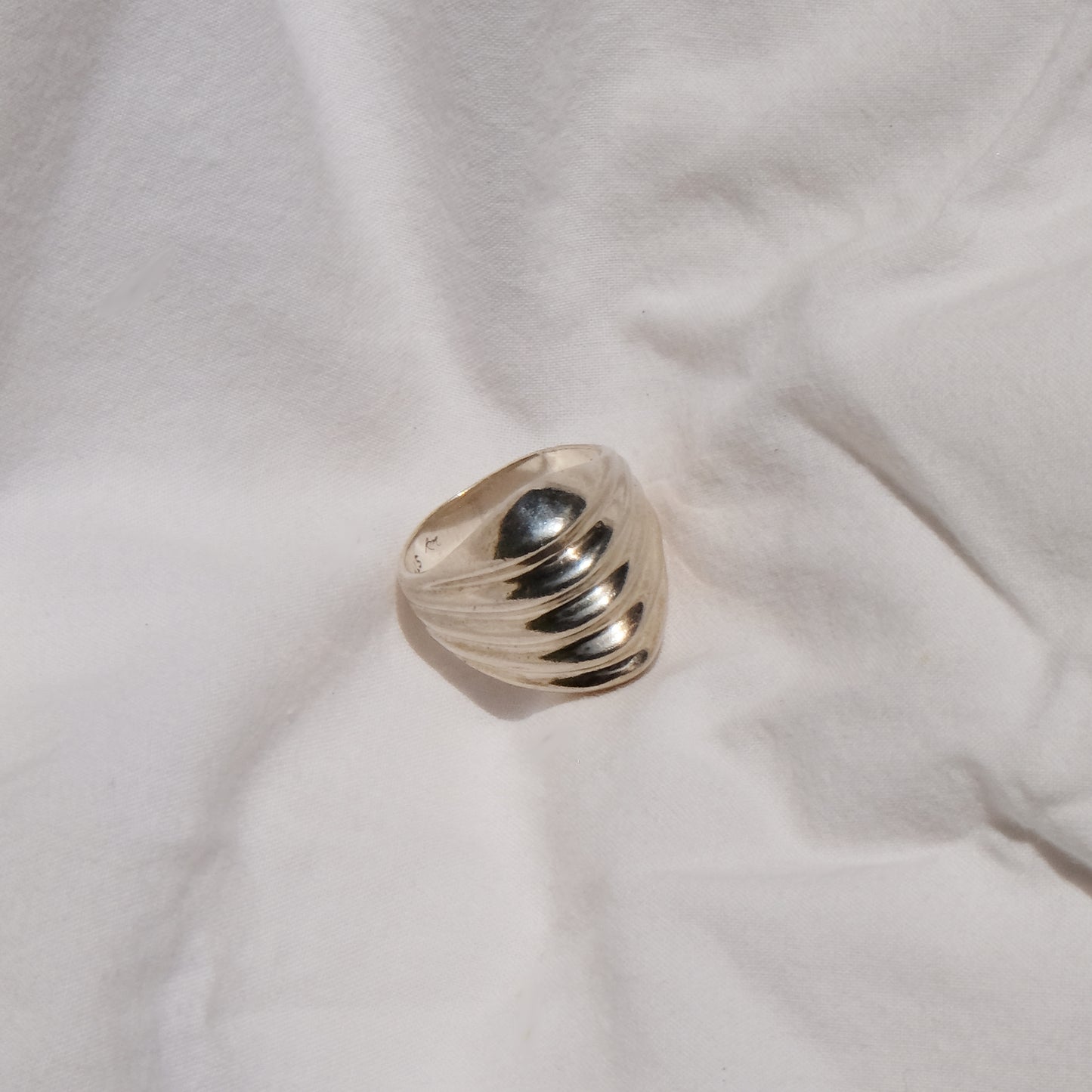 Vintage Silver Ribbed Moderne Dome Ring
