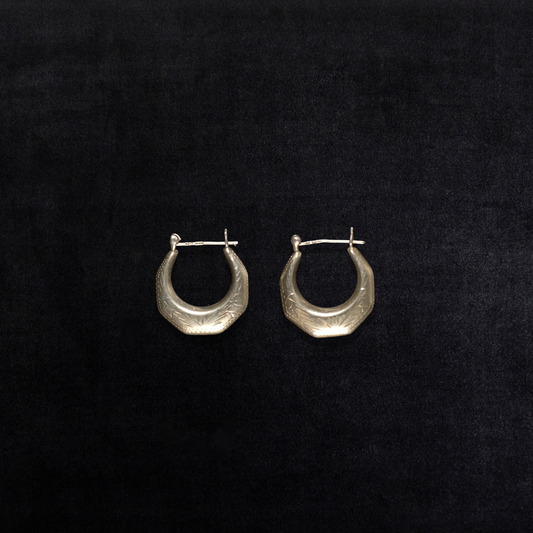 Vintage Sterling Silver Etched Hoop Earrings