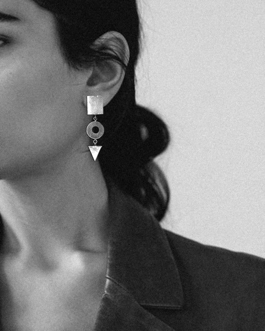 Vintage Sterling Silver Modernist Geometric Earrings
