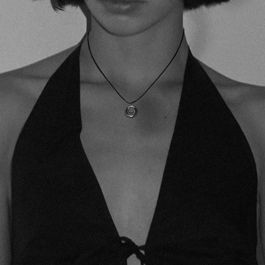 Vintage Sterling Silver Pendant Black Leather Cord Necklace