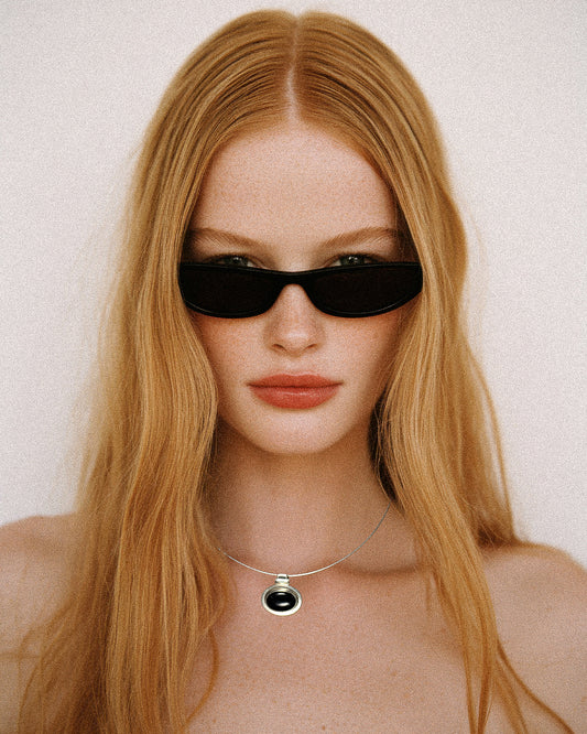 Vintage Sterling Silver Modernist Oval Onyx Necklace