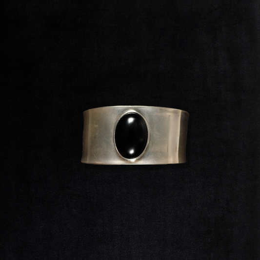 Vintage Sterling Silver Modernist Onyx Cuff Bracelet