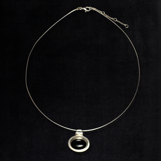 Vintage Sterling Silver Modernist Oval Onyx Necklace