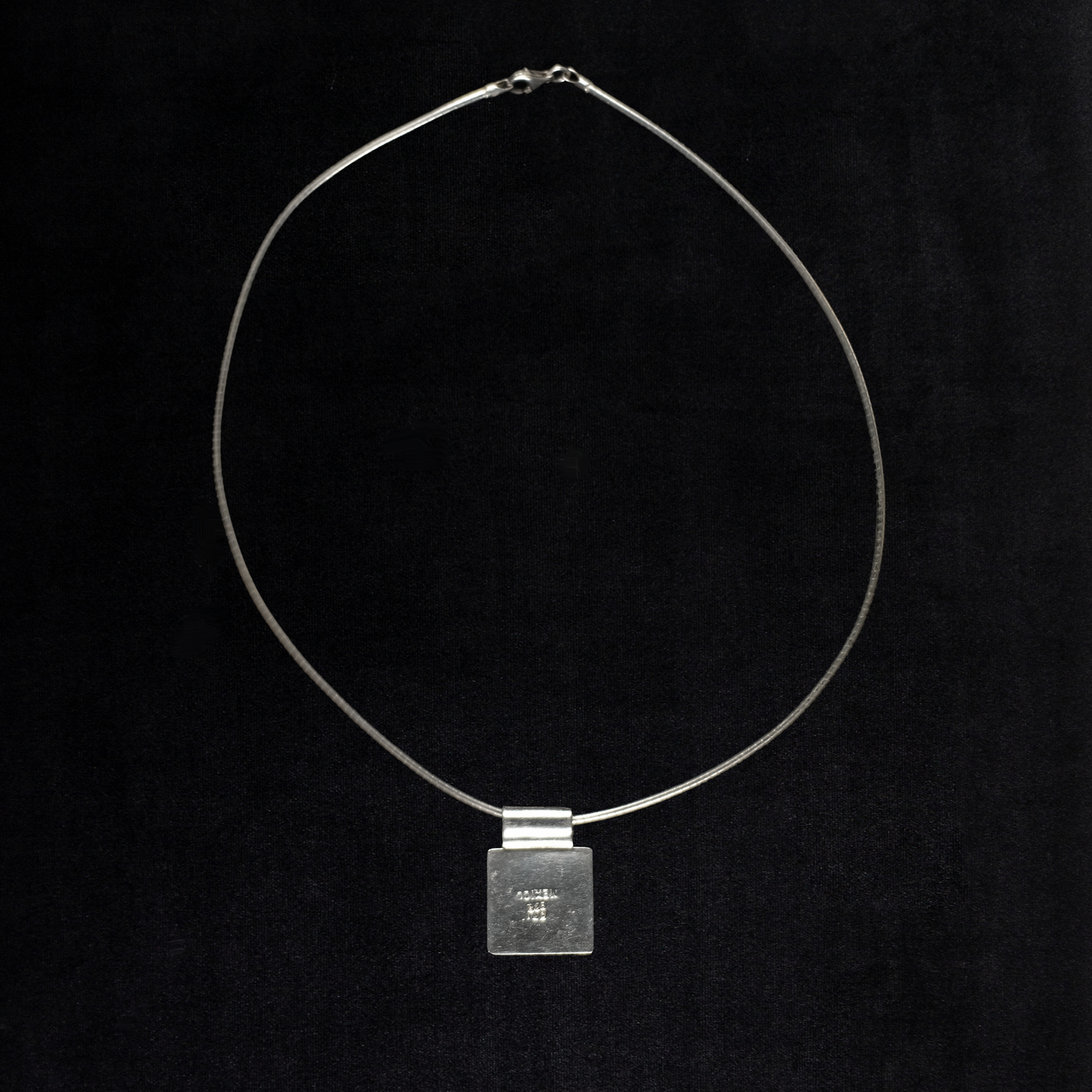 Vintage Sterling Silver Modernist Square Onyx Necklace