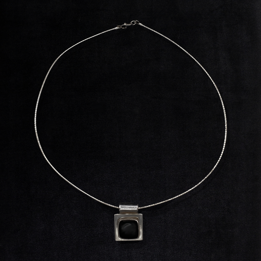 Vintage Sterling Silver Modernist Square Onyx Necklace
