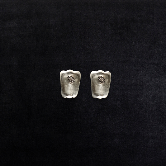 Vintage Sterling Silver Modernist Puffed Stud Earrings