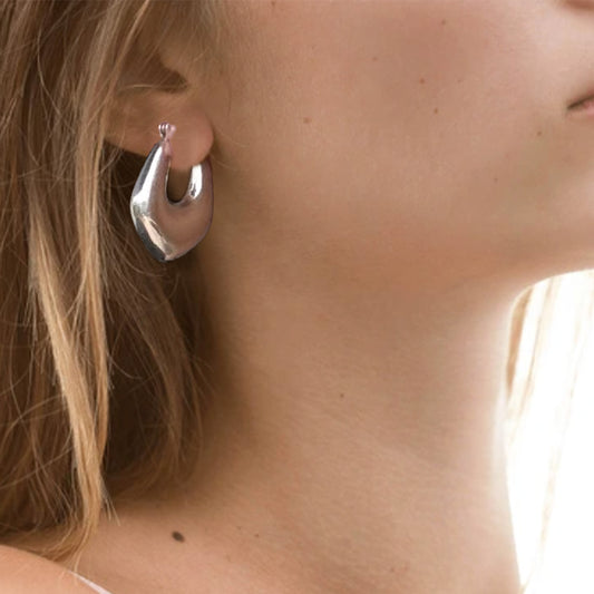 Vintage Sterling Silver Puffy Geo Hoops