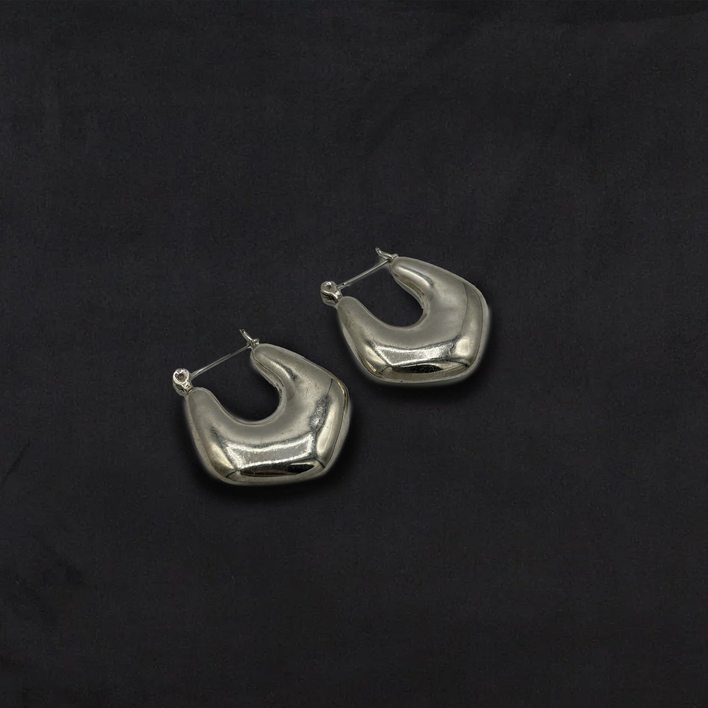 Vintage Sterling Silver Puffy Geo Hoops