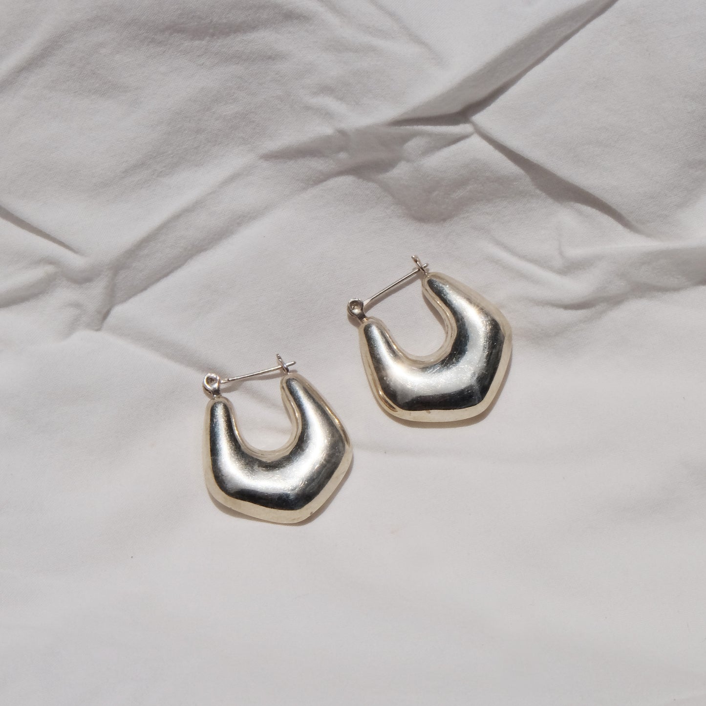 Vintage Sterling Silver Puffy Geo Hoops