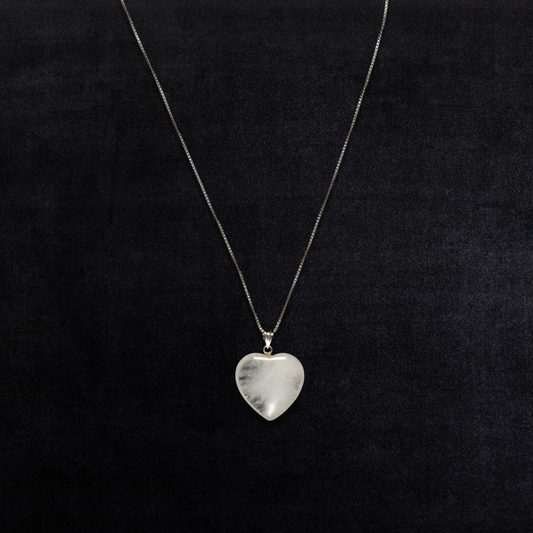 Vintage Sterling Silver Quartz Heart Pendant Necklace