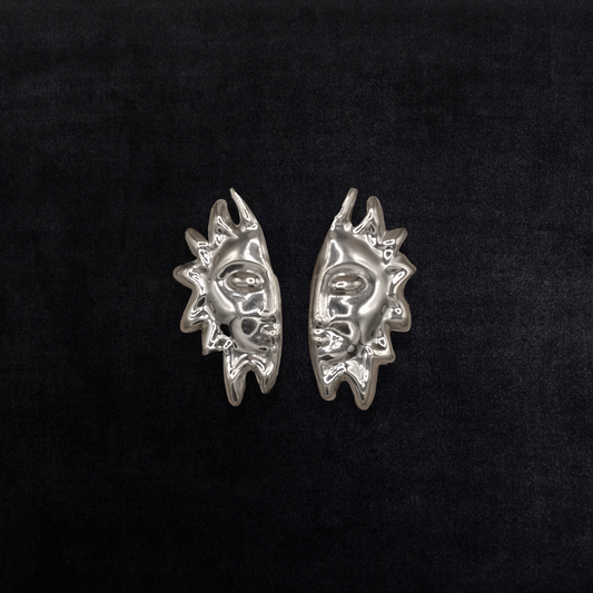 Vintage Sterling Silver Surrealist Sun Earrings