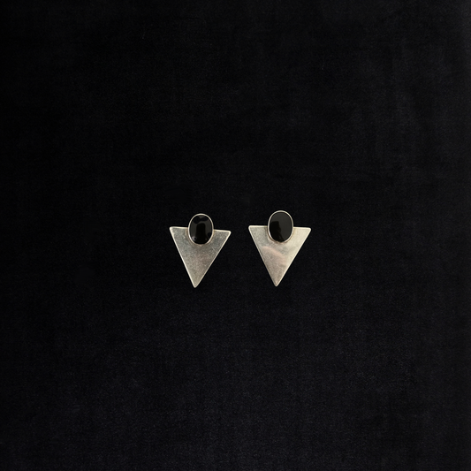 Vintage Sterling Silver Modernist Onyx Angular Earrings