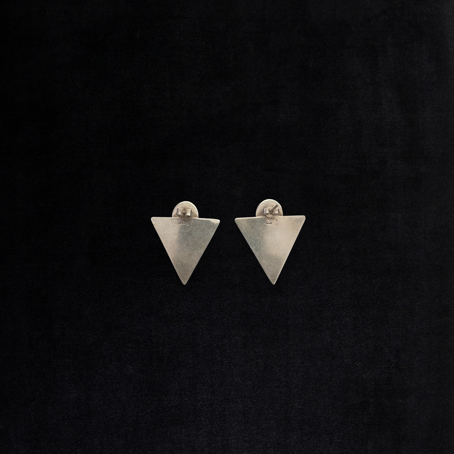 Vintage Sterling Silver Modernist Onyx Angular Earrings