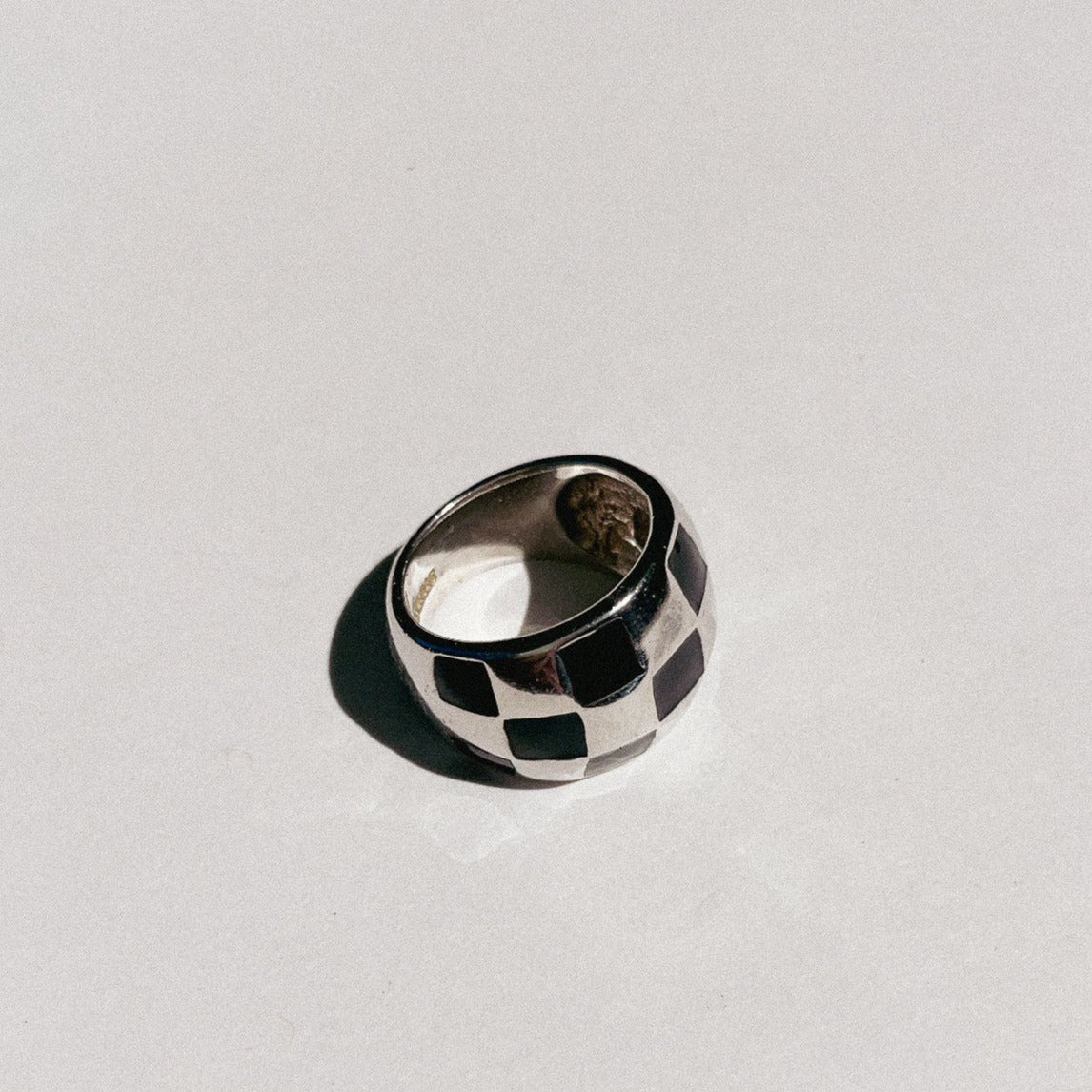 Vintage Sterling Silver Checker Dome Ring