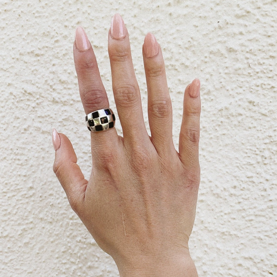 Vintage Sterling Silver Checker Dome Ring