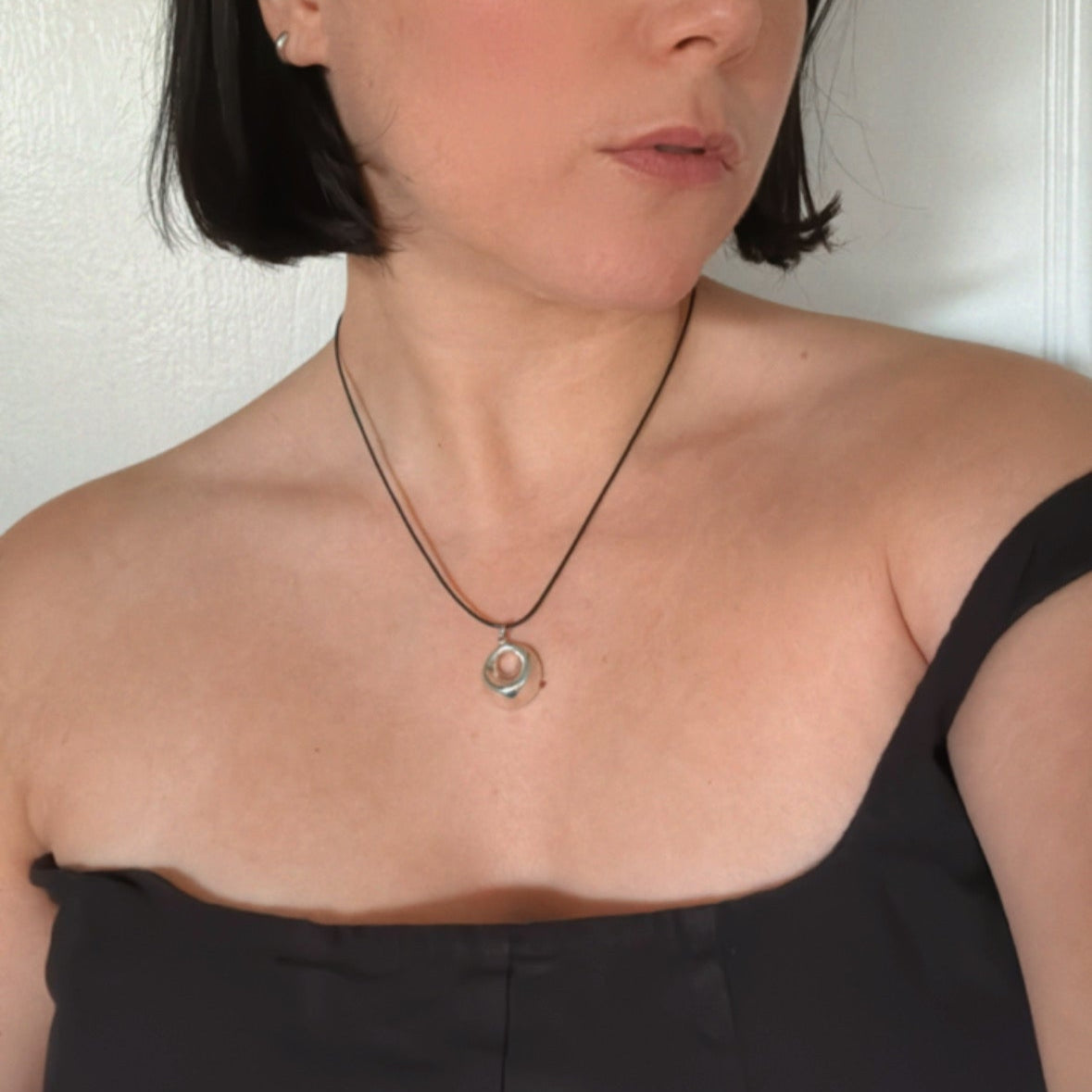 Vintage Sterling Silver Pendant Black Leather Cord Necklace