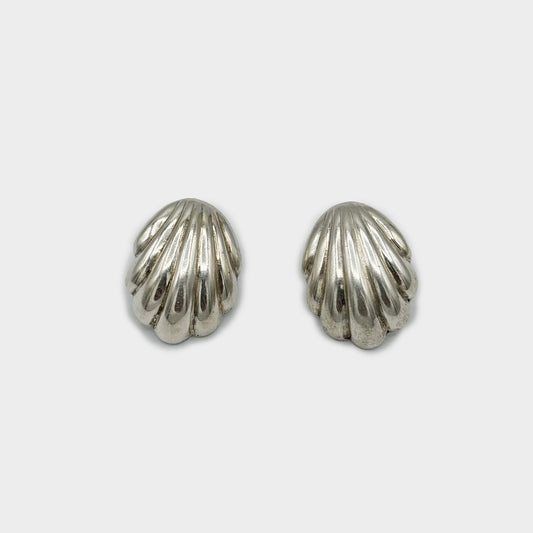 Vintage Silver Puffy Deco Earrings