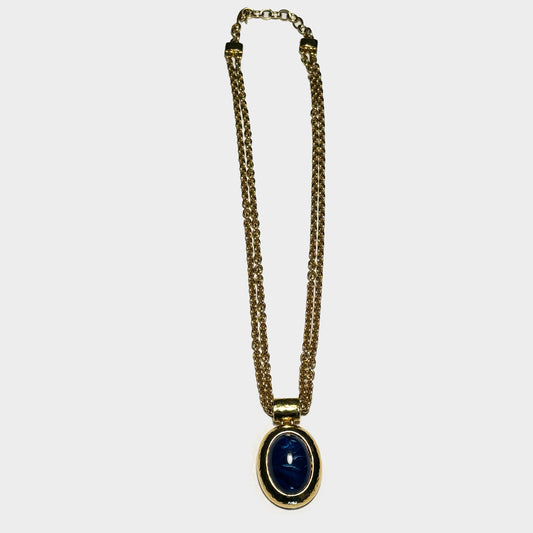 Vintage Blue Cabochon Gold tone Necklace