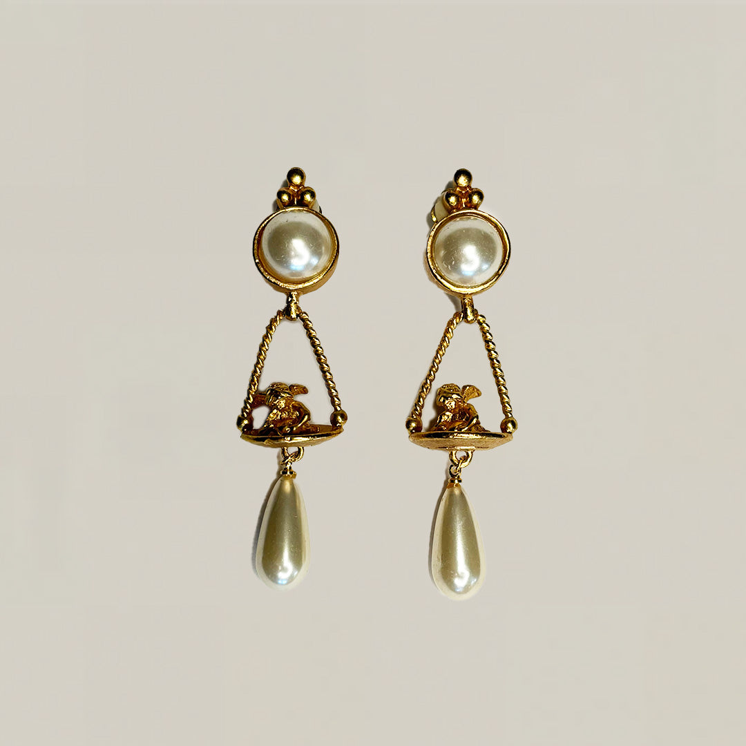 Vintage Cherub and Pearl Earrings