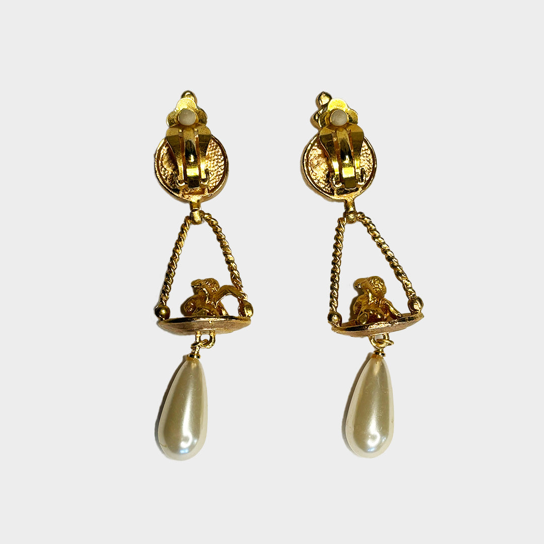 Vintage Cherub and Pearl Earrings