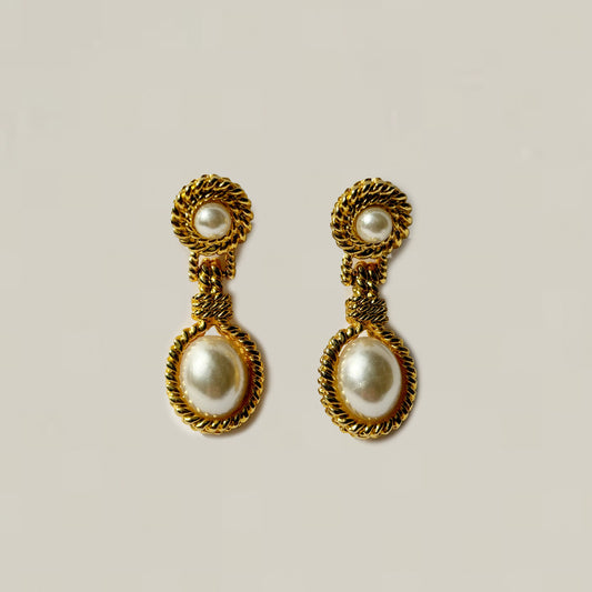 Vintage Double Pearl Drop Earrings