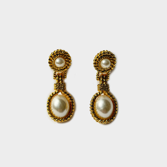 Vintage Double Pearl Drop Earrings