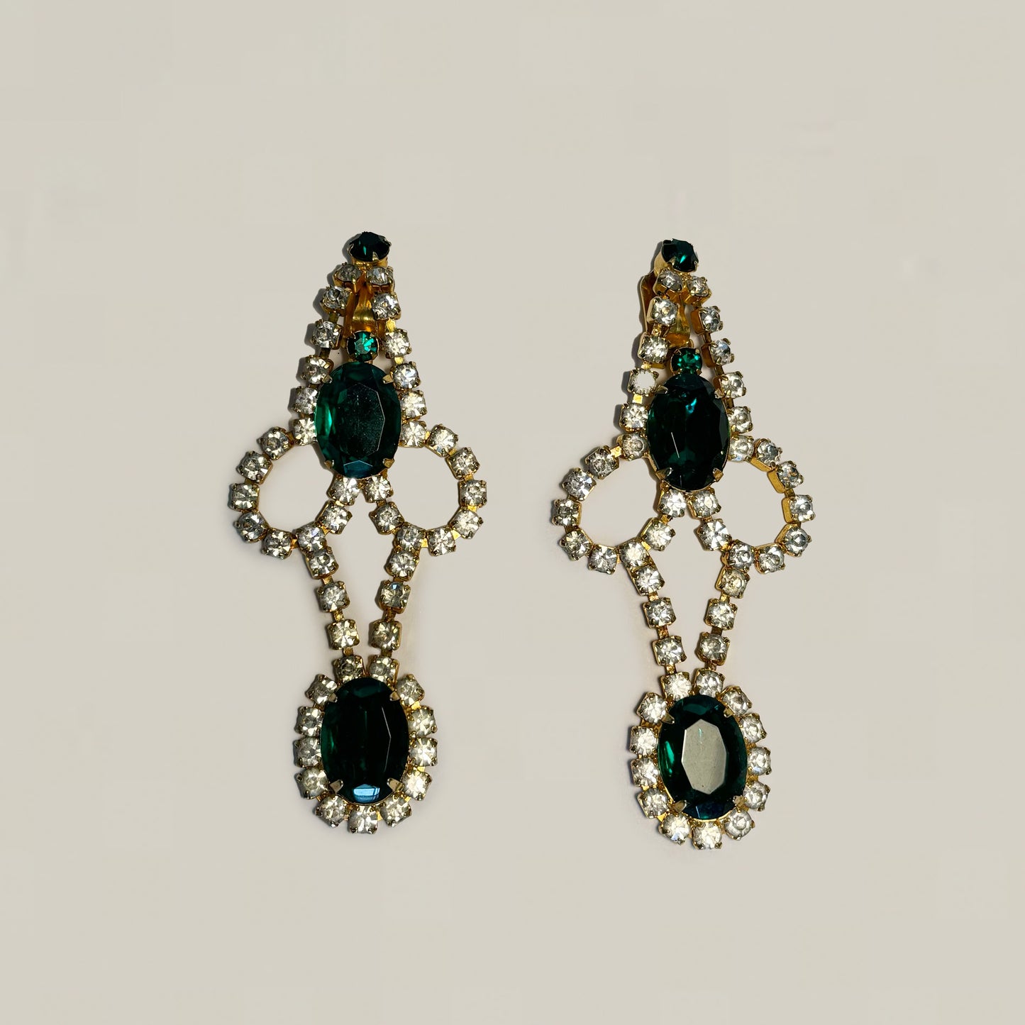 Vintage Green Rhinestone Chandelier Earrings