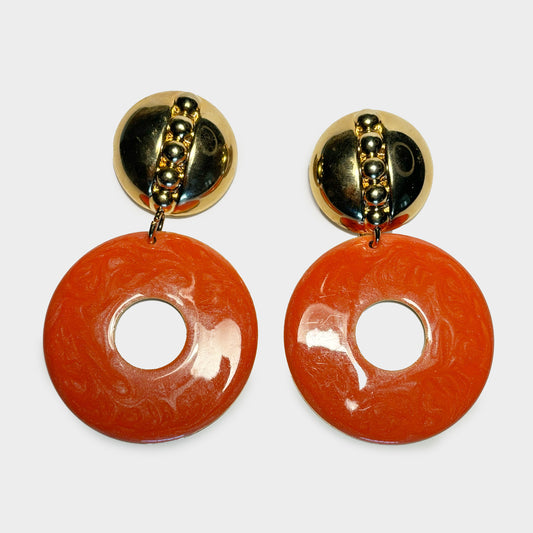 Vintage Orange Circle Statement Earrings