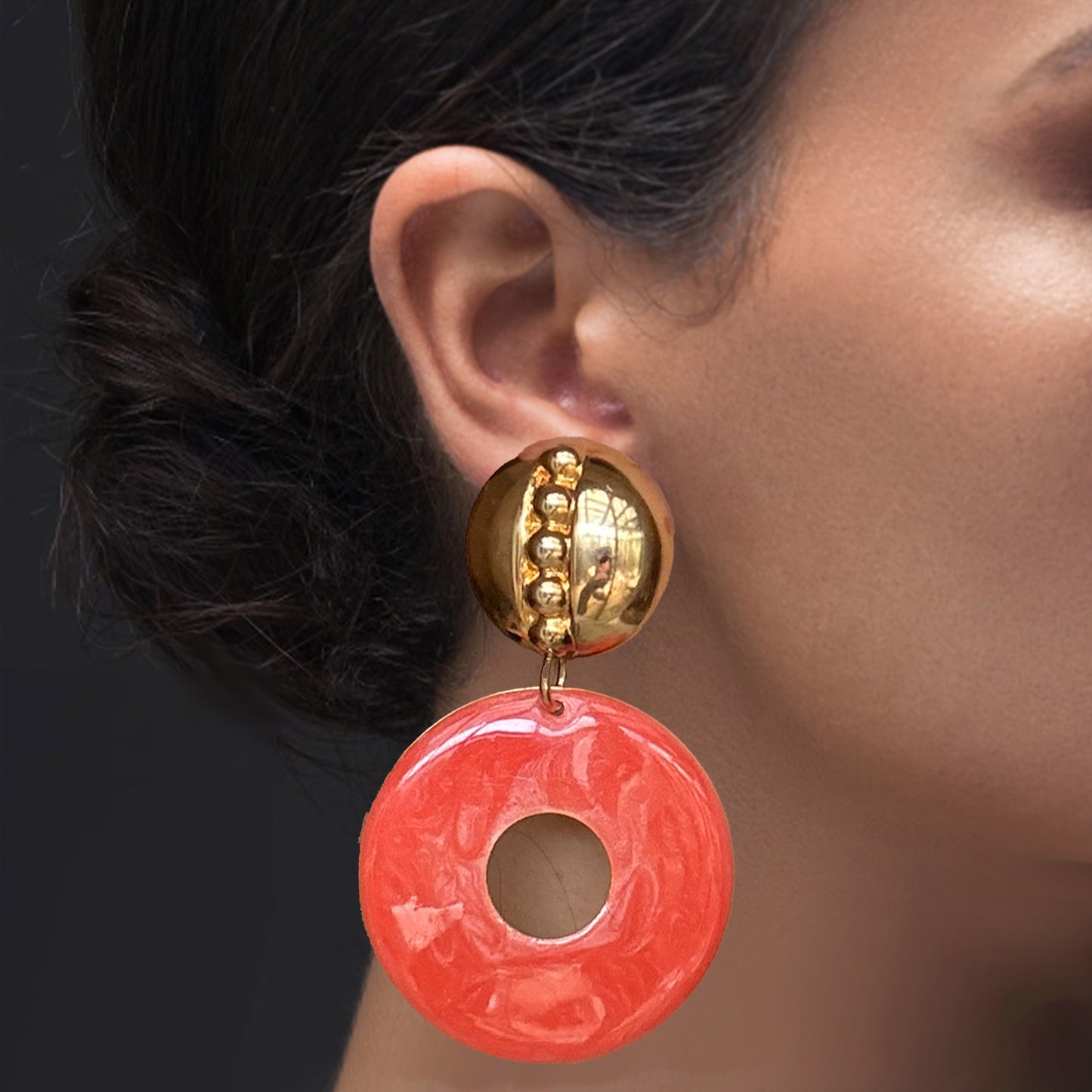 Vintage Orange Circle Statement Earrings