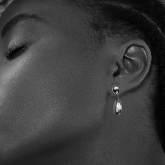 Vintage Silver Pebble Drop Earrings