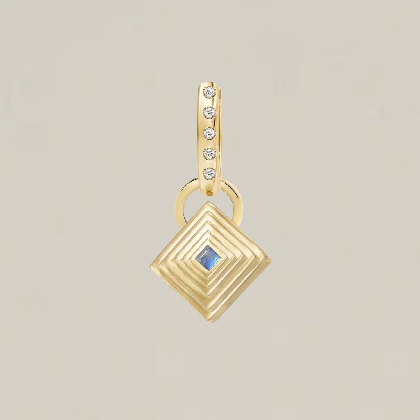 Square Moonstone and Diamond Charm