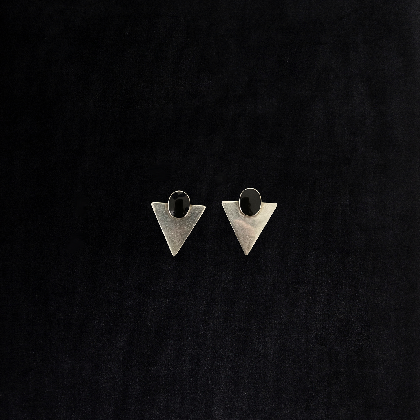 Vintage Sterling Silver Modernist Onyx Angular Earrings